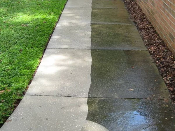 gray concrete before and after concrete with green grass