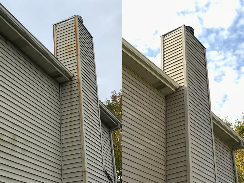 white house siding before and after cleaning